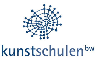 Logo der Kunstschulen Baden-Württemberg mit einem Netzwerkdesign in Blau.