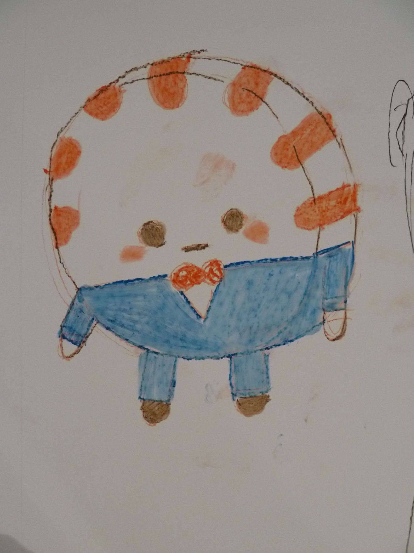 Ein niedlicher, runder, cartoonartiger Tiger in blauer Jacke und roter Fliege.