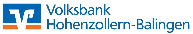 Logo der Volksbank Hohenzollern-Balingen in Blau und Orange.